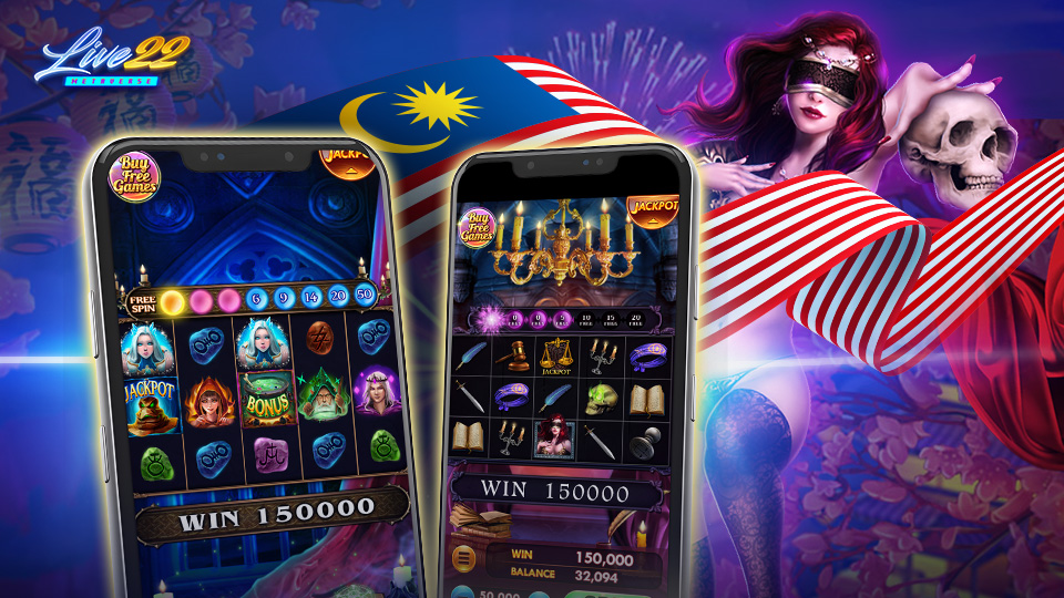 Image featuring the Live22 logo with progressive jackpot slots in Malaysia.