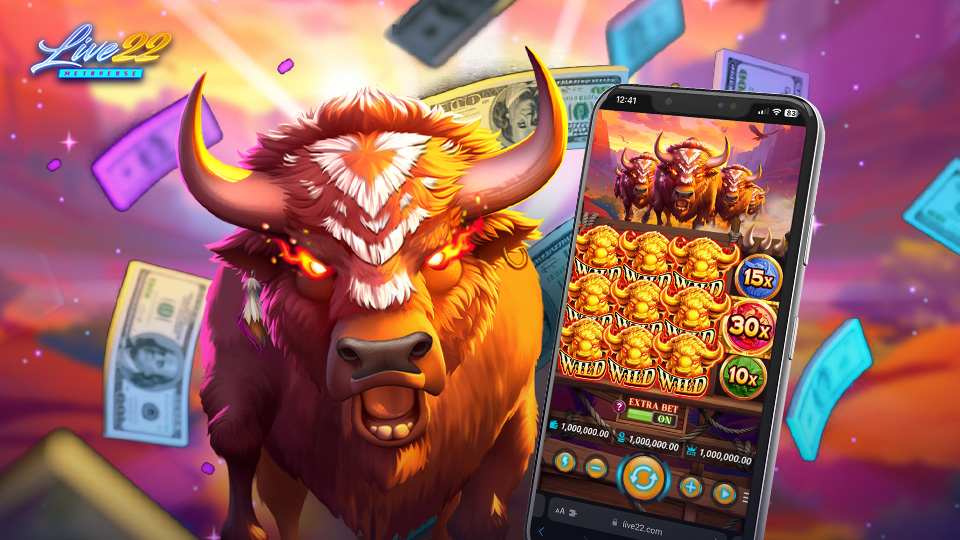 Popular Live22 slot game interface with a notification about a free credit bonus offer for online slot games.
