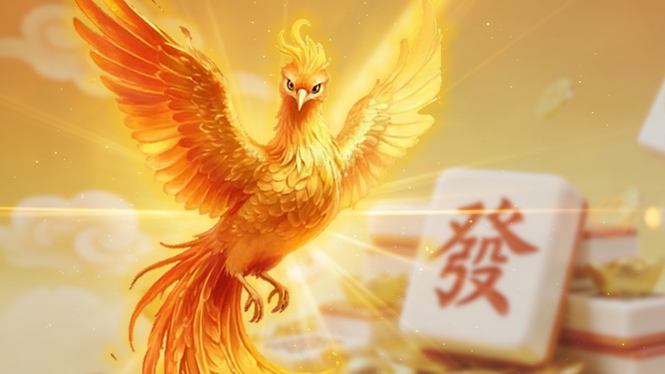 A glittering 2.5D Pixar-style golden Phoenix soaring above Mahjong tiles on the Live22 interface.