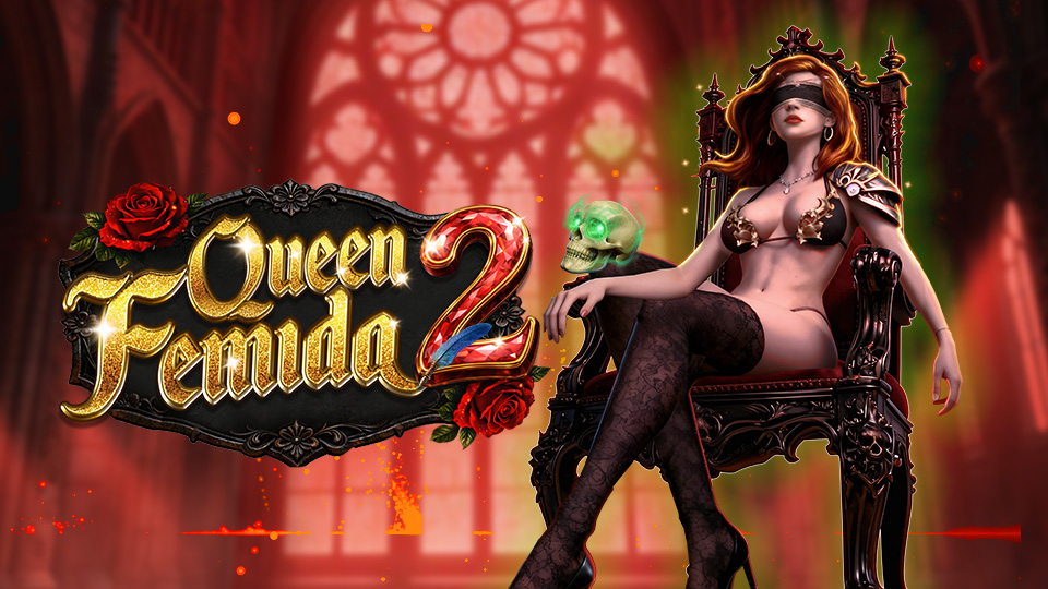 Queen Femida 2 slot game interface featuring Lady Justice, Cerberus, and dark gothic courtroom aesthetics.