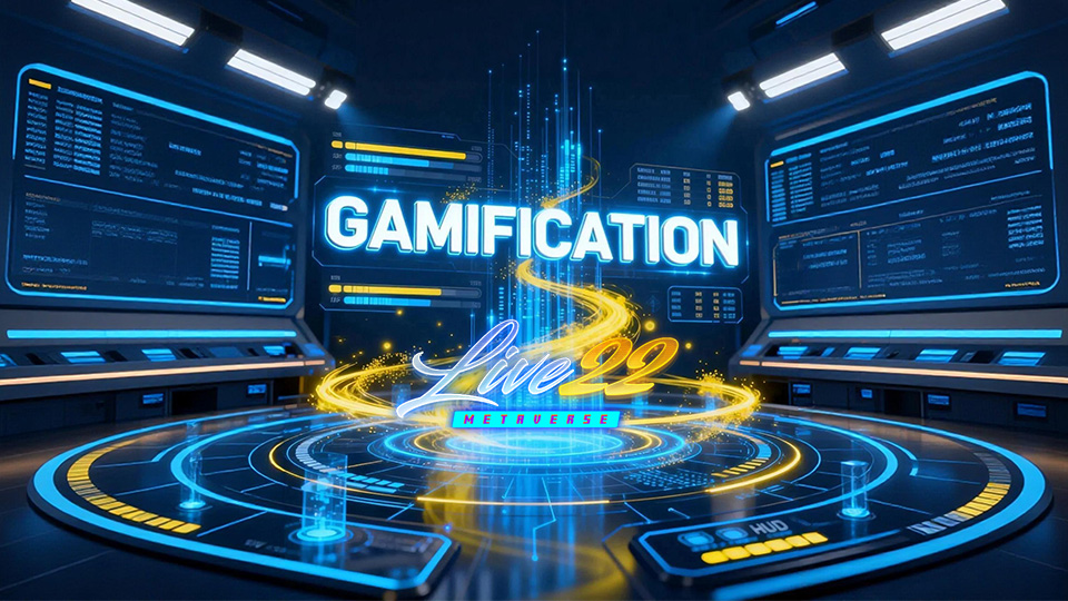 A vibrant digital interface showing online casino slot games integrated with gamification.