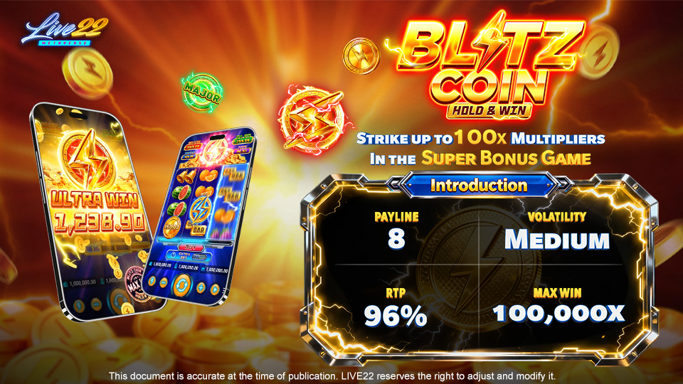 Blitz Coin: Hold & Win New Slot by Live22 Blitz Coin: Hold & Win slot game interface showing lightning effects and golden coin symbols.
